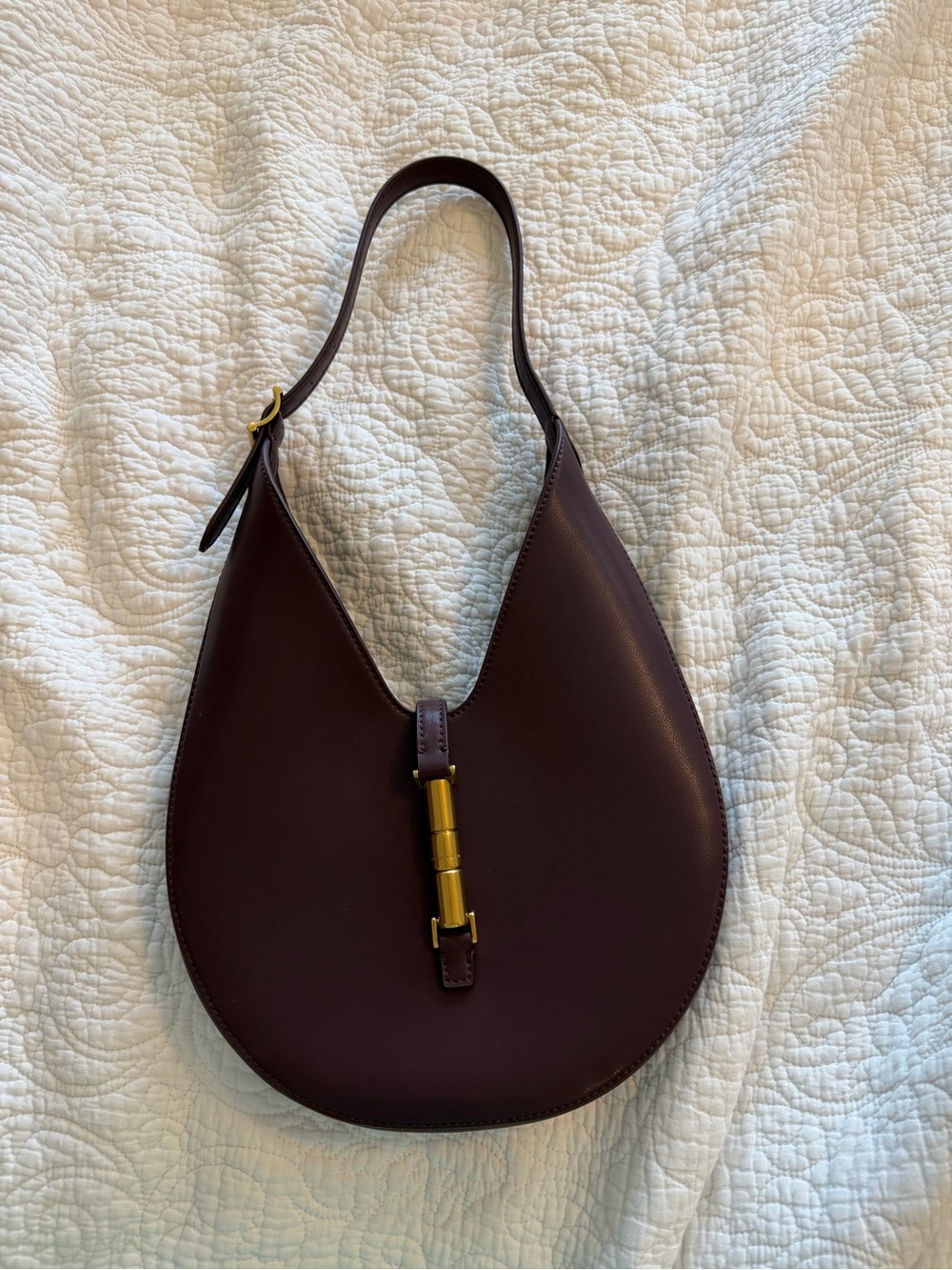 Charles & Keith Deep Burgundy Shoulder Bag with Gold Accent